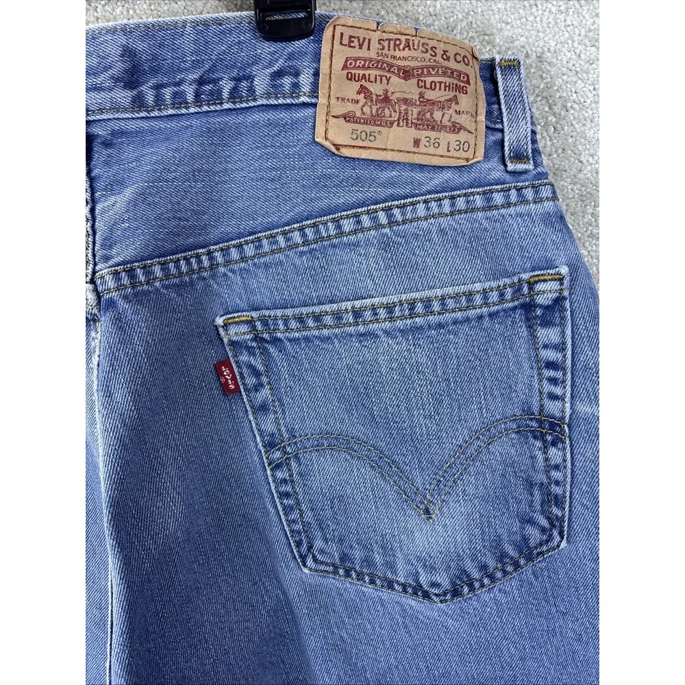 Levi's‎ 505 Regular Fit Jeans Mens 36x30 Blue Distressed Faded Denim 00505-4886